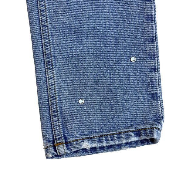 Zara Womens Light Blue Denim Jeans 1975 Crystal Embellished Straight Leg Size 00 - Picture 8 of 11